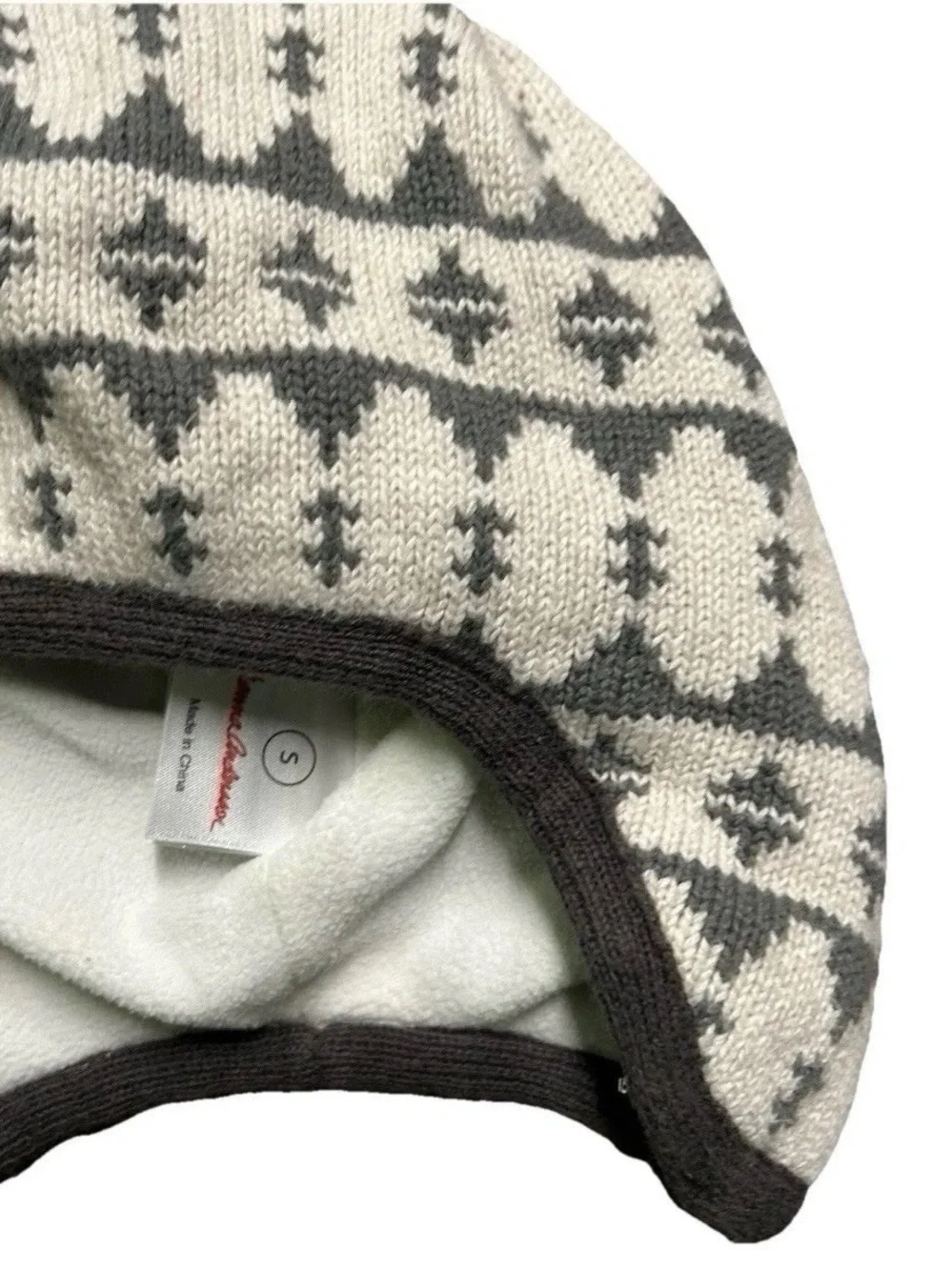 Hanna Andersson Toddler White Grey Fleece Lined Winter Hat Size Small (1-3Y)